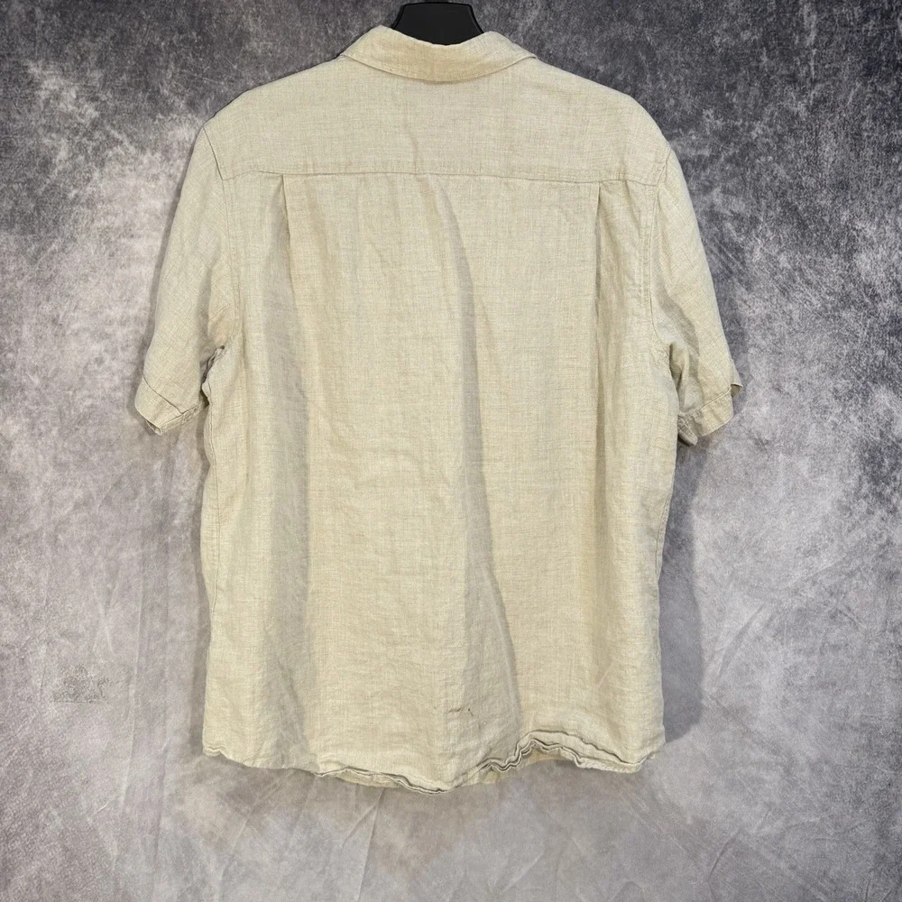 Sean Jean Linen Short Sleeve Button Shirt Beige 2XL Casual Breathable Wear‎